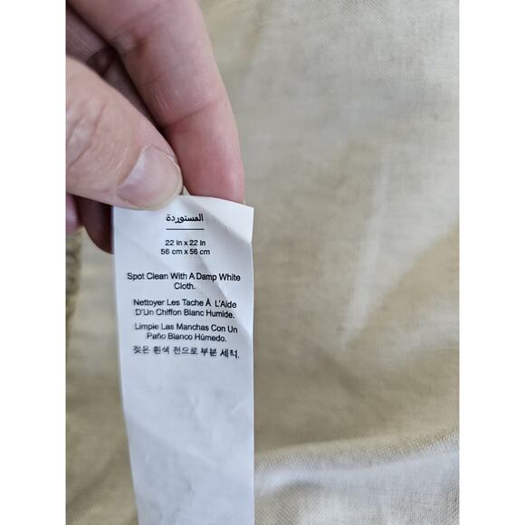 Pottery Barn Woven Plaid Fringe Pillow Cover 22"x22" Beige Linen Cotton Blend - Picture 6 of 8